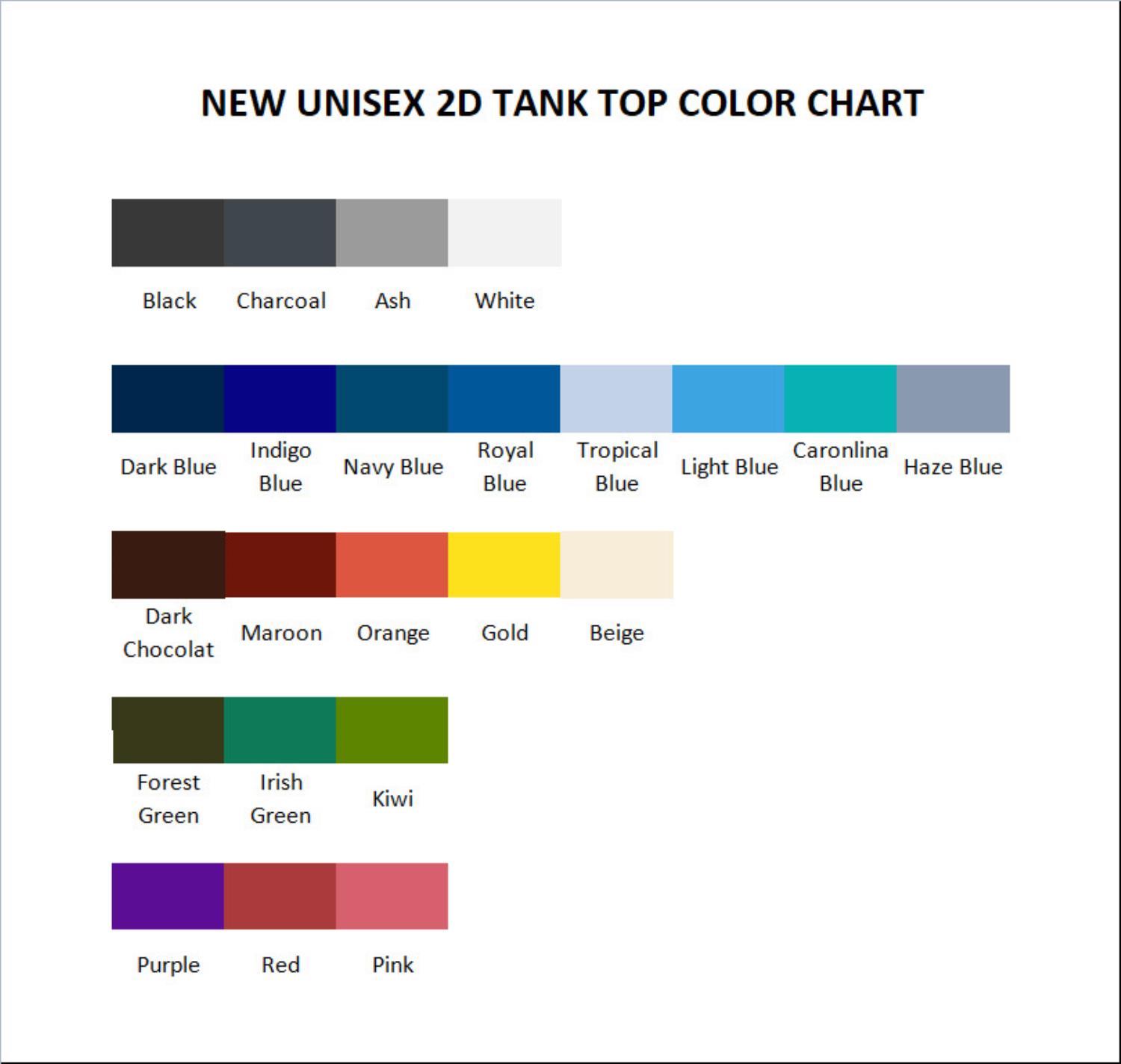 tank top color chart - Zootopia 2 Shop